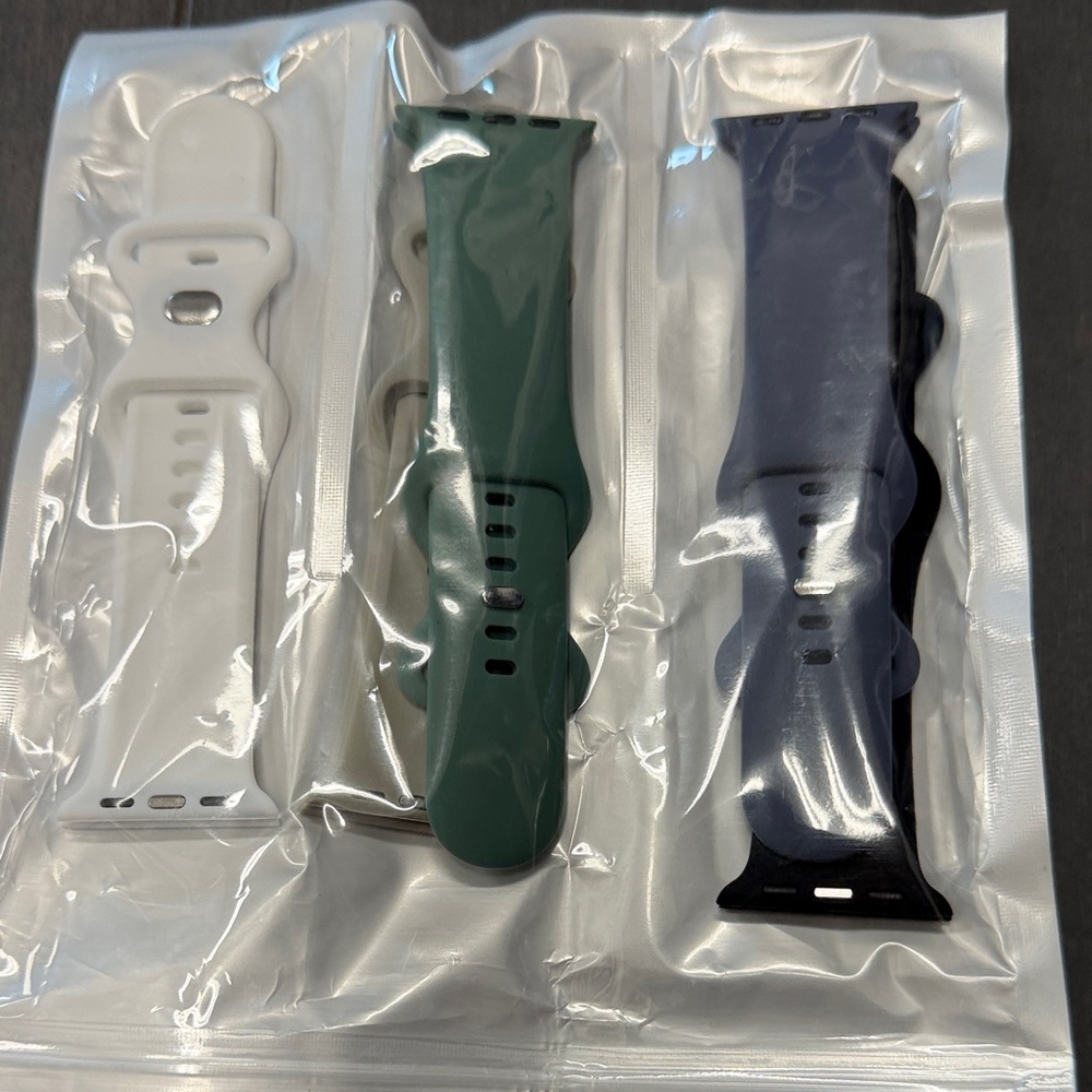 Set of Five Silicone Apple Watch Bands - White, Green, Grey, Black, Blue